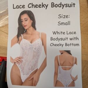 New Women's White Lace Cheeky Bodysuit